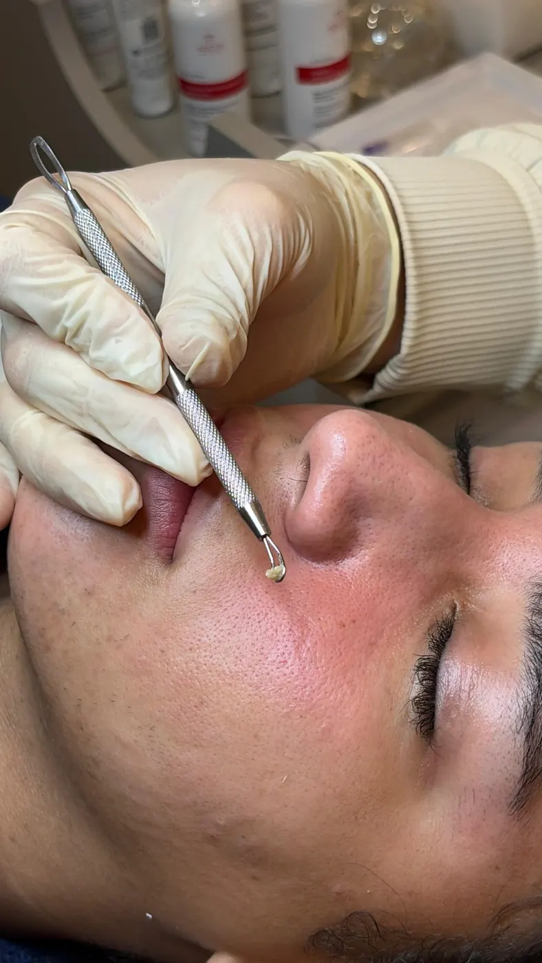 Extração de cravos durante limpeza de pele na Pilare